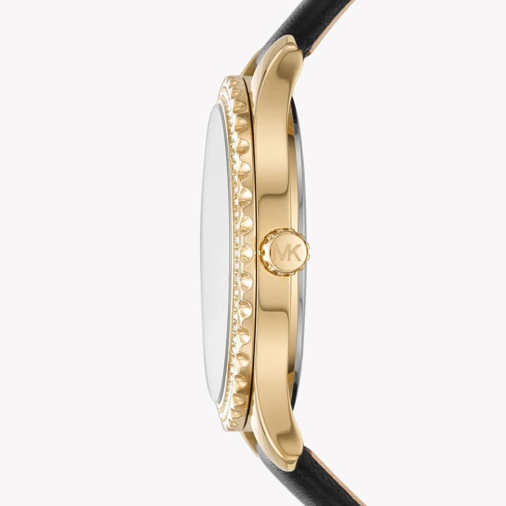MICHAEL KORS MK2911 BOLD ELEGANCE - GOLD STAINLESS STEEL & BLACK LEATHER WOMEN'S WATCH-i-Watch-2