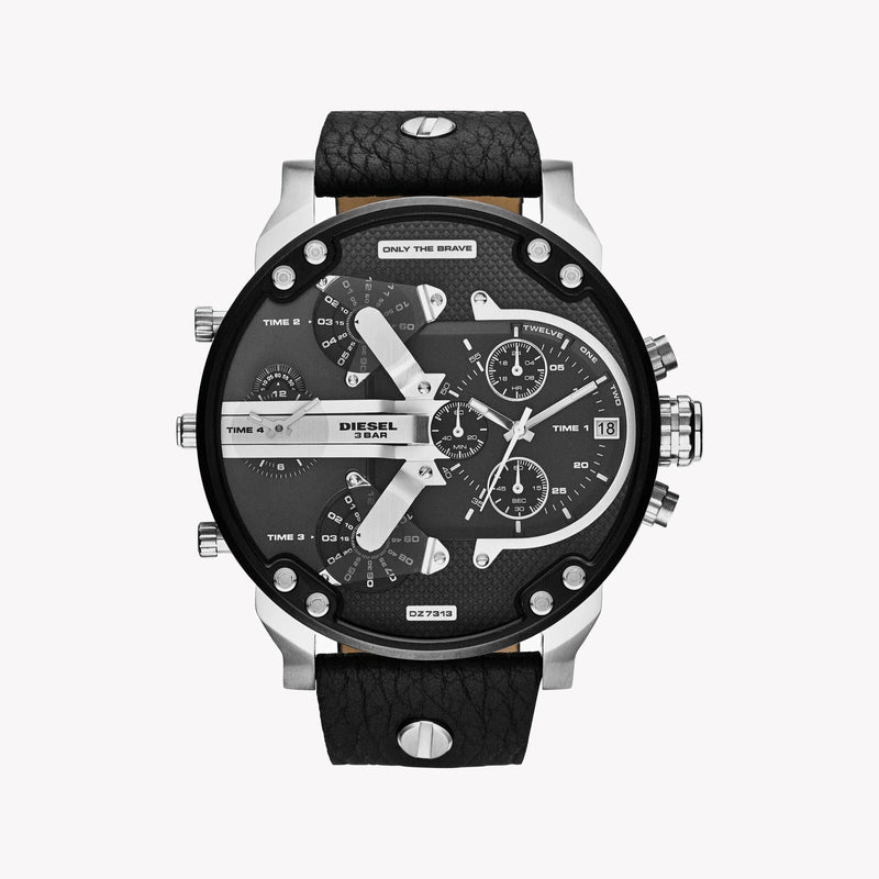 Diesel Men's Silver Stainless Steel, Black Leather | Dz7313 by i-watch