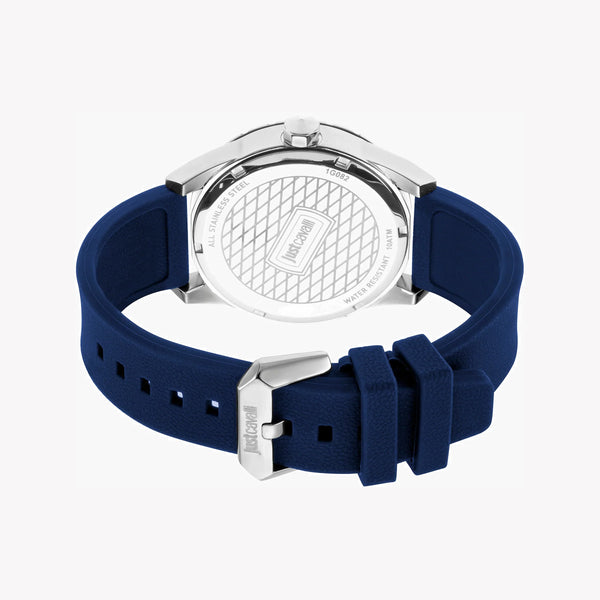 Just Cavalli Men's Blue Silicone Watch, Silver Case | Jc1g082p0035