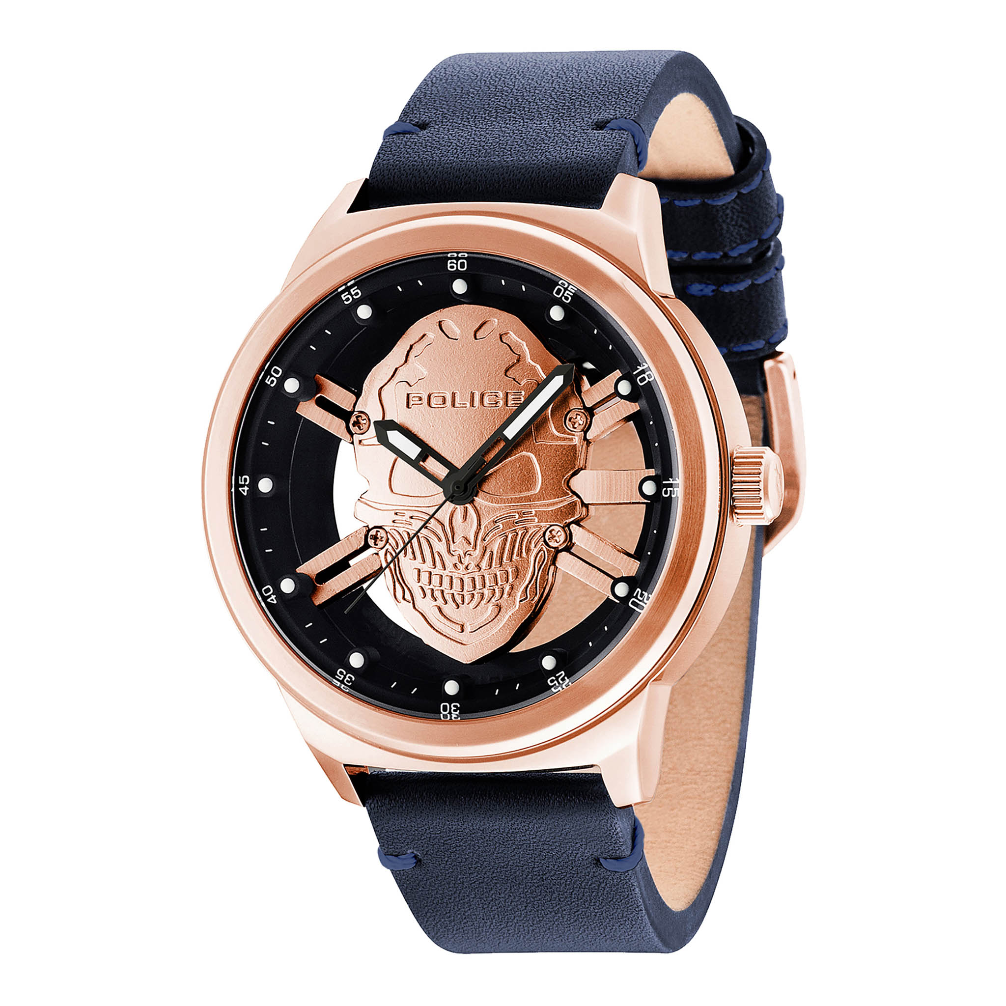 POLICE MEN'S TIMEPIECE - STUNNING BLUE LEATHER & ROSE GOLD DIAL WRISTWATCH