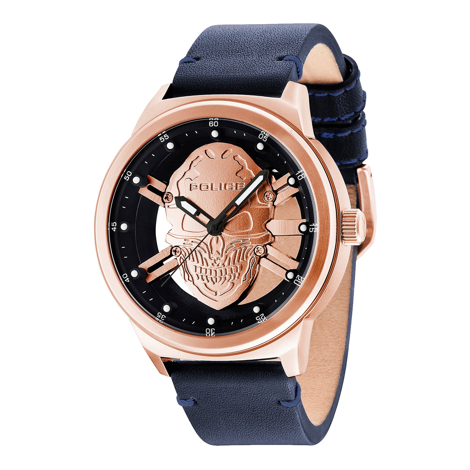 Police Men's Timepiece - Stunning Blue Leather & Rose Gold Dial Wristwatch by i-watch