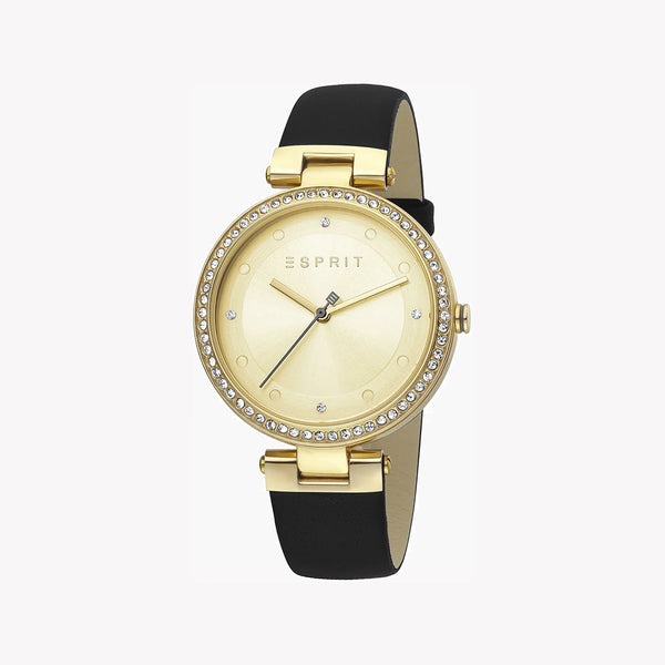 Esprit Women's Black Leather Watch, Champagne Dial | Es1l162m0065 by i-watch