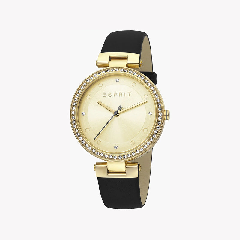 Esprit Women's Black Leather Watch, Champagne Dial | Es1l162m0065 by i-watch