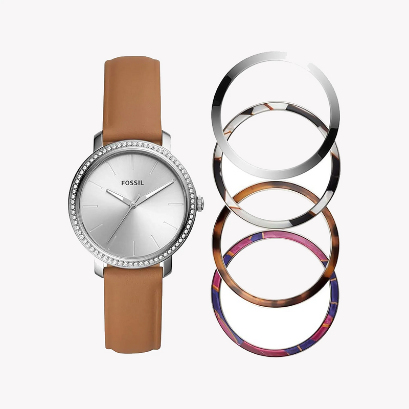 Fossil Women's Silver Stainless Steel, Brown Leather | Bq3570set by i-watch