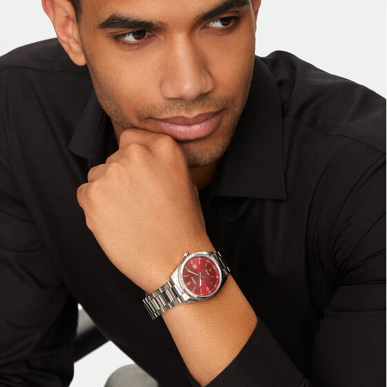 Casio Men's Silver Watch With Red Accents, Stainless Steel | Mtp-1302pd-4avef by i-watch
