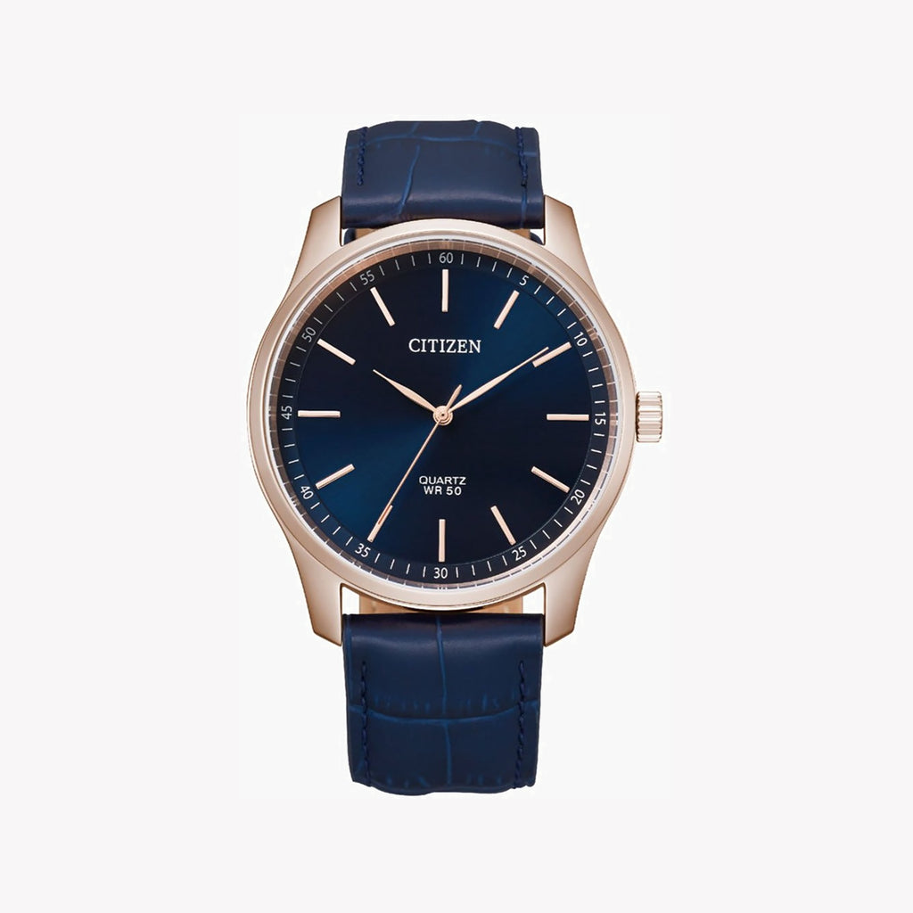 CITIZEN BH5003-00L - ROSEGOLD ELEGANCE: Men's Sophisticated Blue Dial Watch with Premium Calf Leather Band