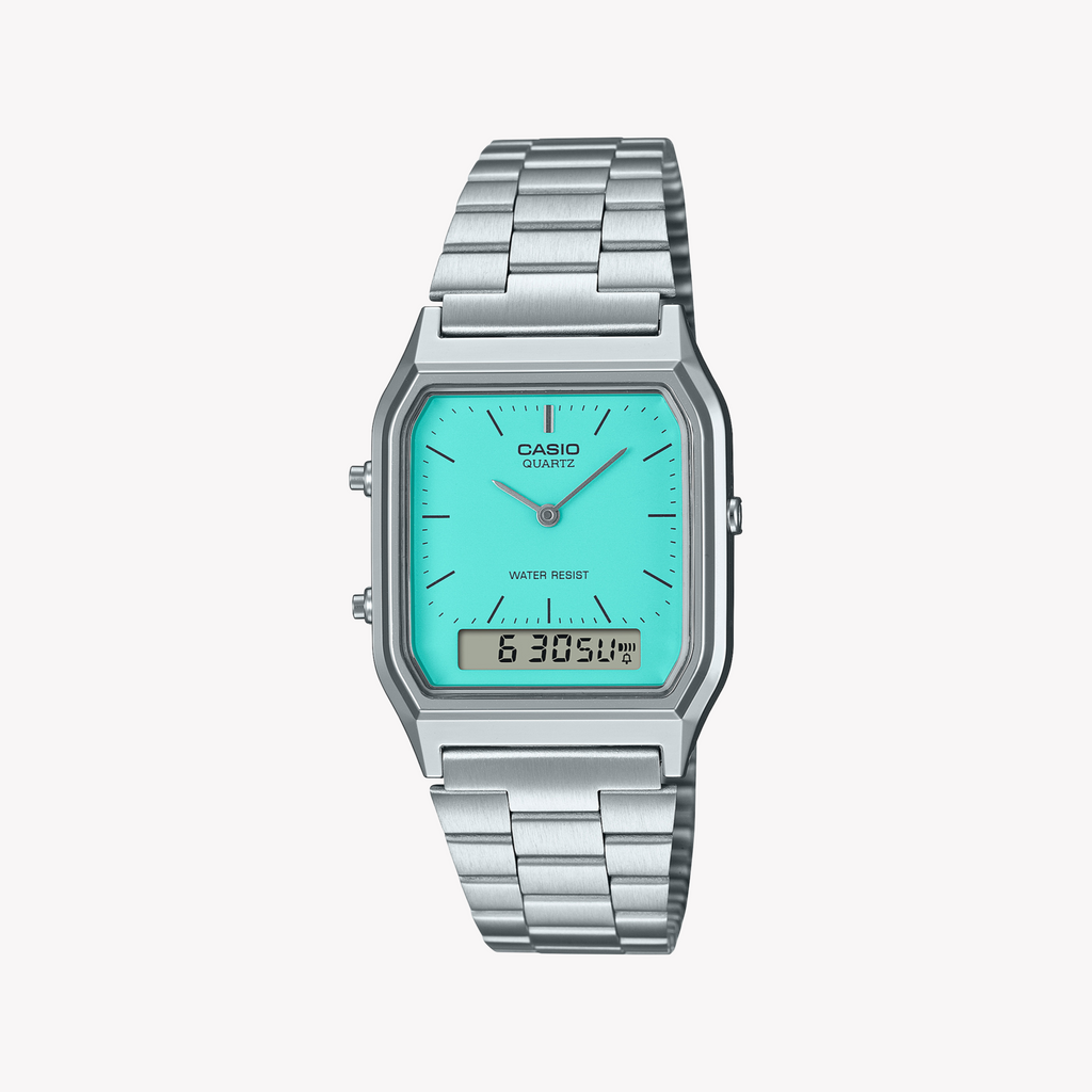 CASIO AQ-230A-2A2MQYDF - TIMELESS ELEGANCE MEETS MODERN FUNCTIONALITY Unisex Watch with silver resin case and striking blue dial