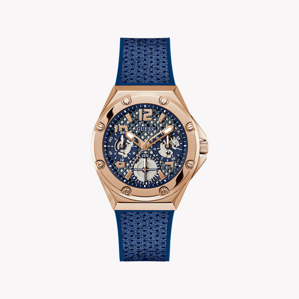 GUESS GW0620L3 ROSE GOLD RADIANCE - STUNNING BLUE LEATHER TIMEPIECE FOR THE MODERN WOMAN