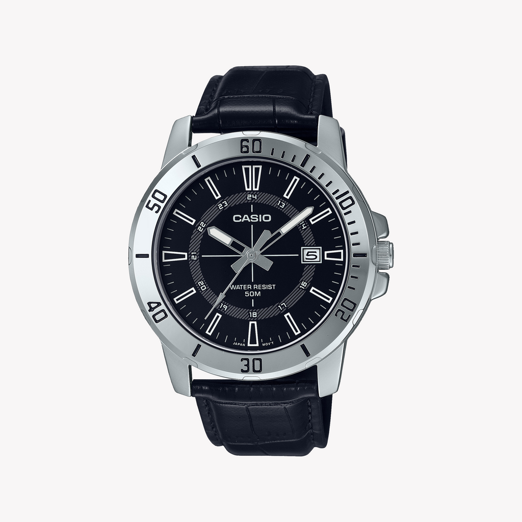 CASIO MTP-VD01L-1CV BOLD STYLE - RUGGEDLY ELEGANT MEN'S WATCH WITH BLACK DIAL & LEATHER BAND-i-Watch-3