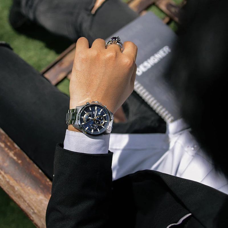 Casio Edifice Efv-530d-2avudf - Elegant Adventurer Men's Watch With Blue Dial & Stainless Steel Band by i-watch