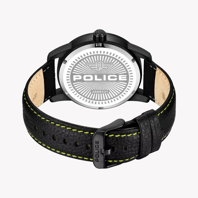Police Men's Black Stainless Steel Watch, Leather Band | Pewja0022101 by i-watch