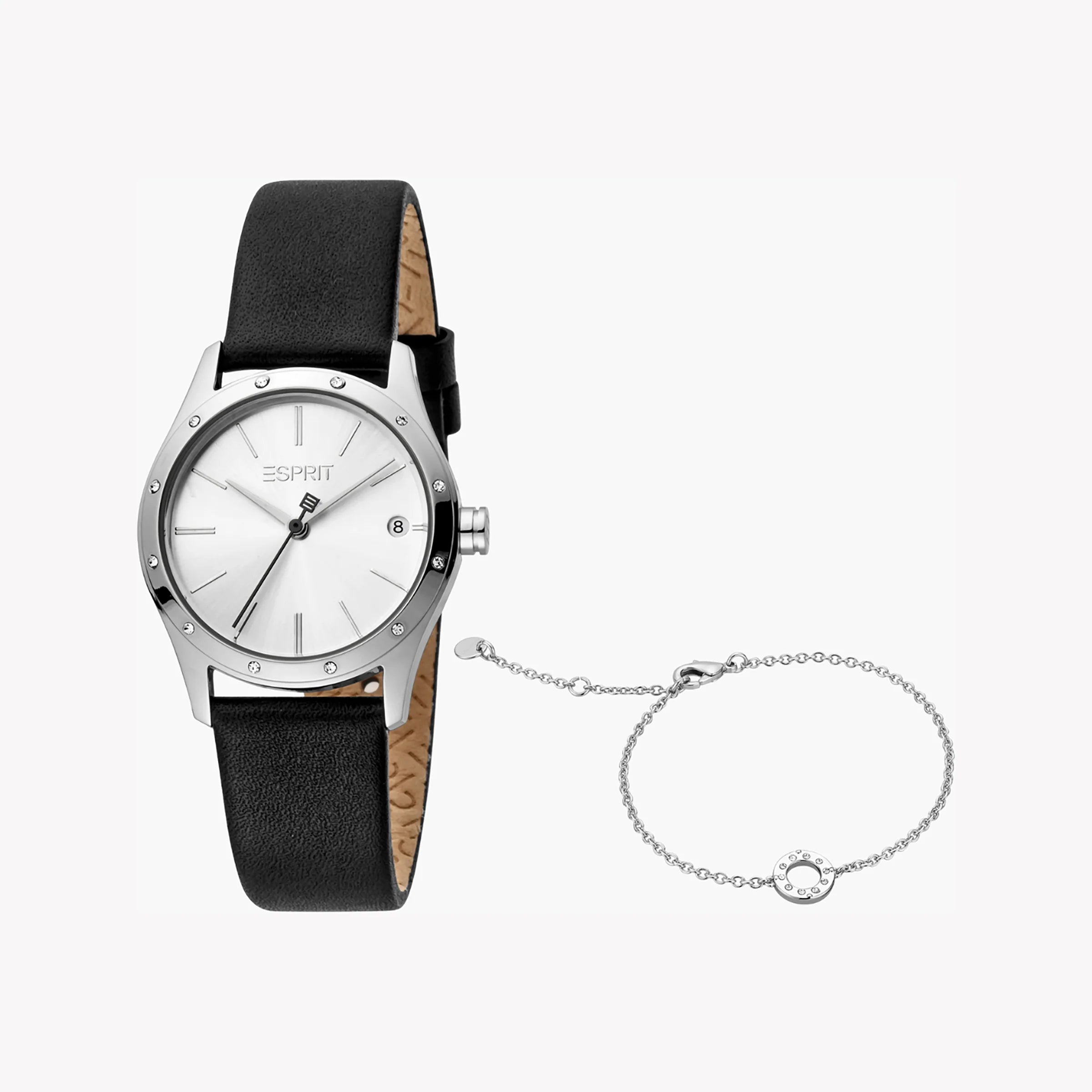 ESPRIT Women's Watch with Silver Stainless Steel Case and Black Leather Band