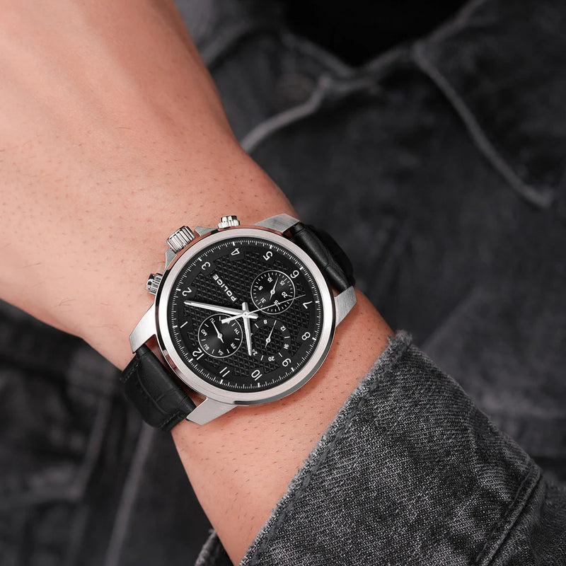 Police Men's Silver Stainless Steel, Black Leather | Pewjf0021503 by i-watch