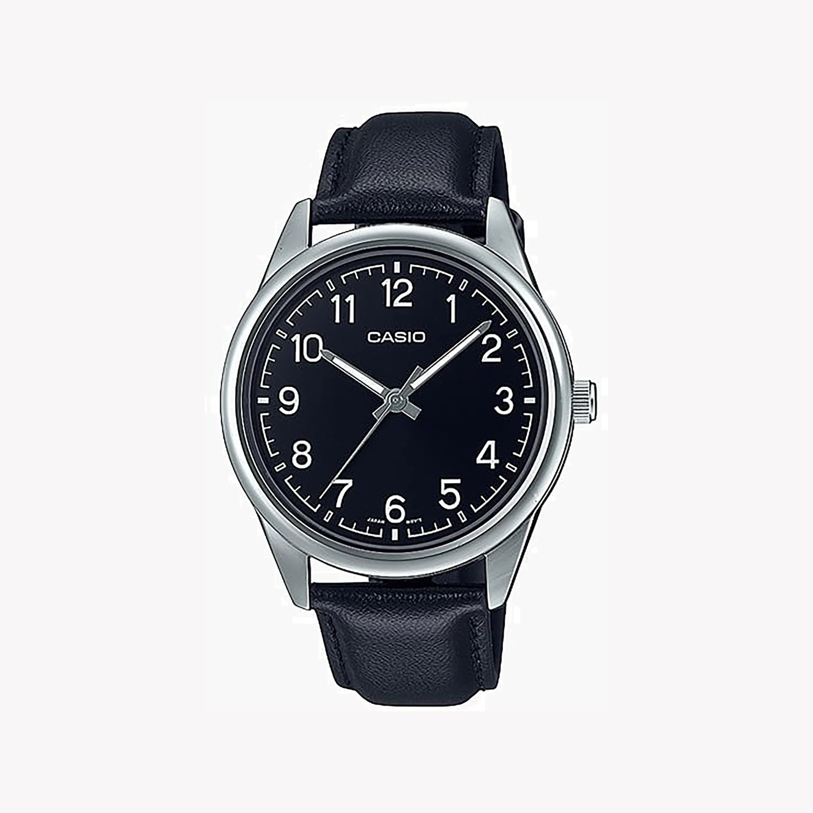 Casio Men's Silver Leather Watch, Black Dial | Mtp-V005l-1b4 by i-watch