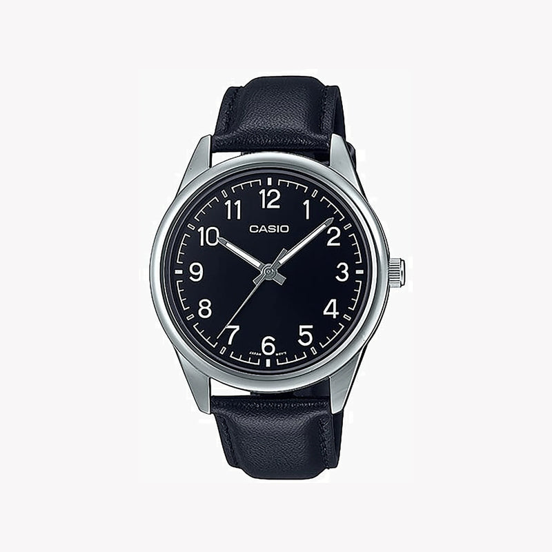 Casio Men's Silver Leather Watch, Black Dial | Mtp-V005l-1b4 by i-watch