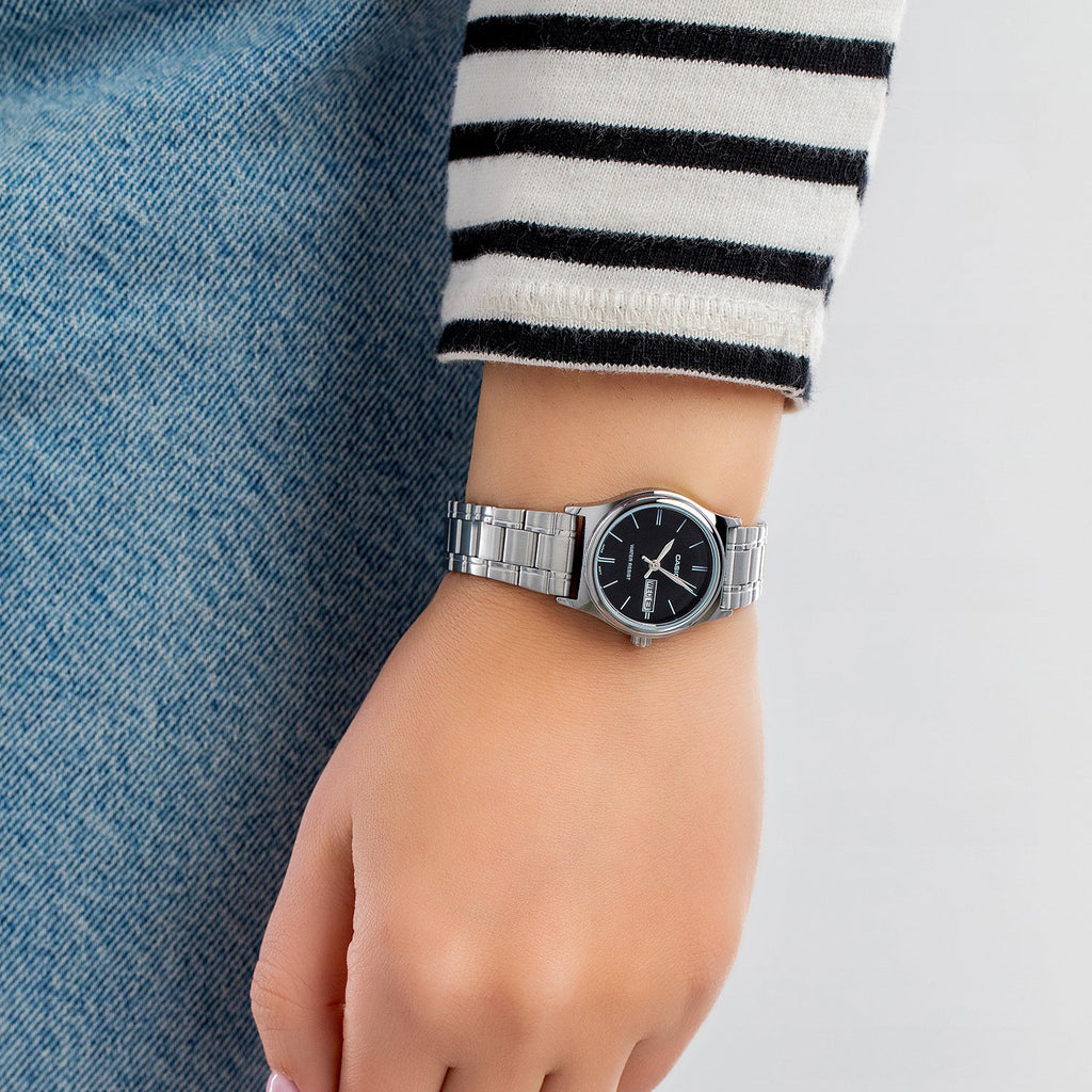 CASIO LTP-V006D-1B2UDF - ELEGANT SILVER STAINLESS STEEL WOMEN'S TIMEPIECE WITH BLACK DIAL-i-Watch-2