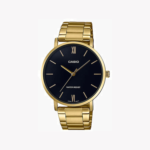Casio Men's Gold Watch, Black Dial | Mtp-Vt01g-1b by i-watch