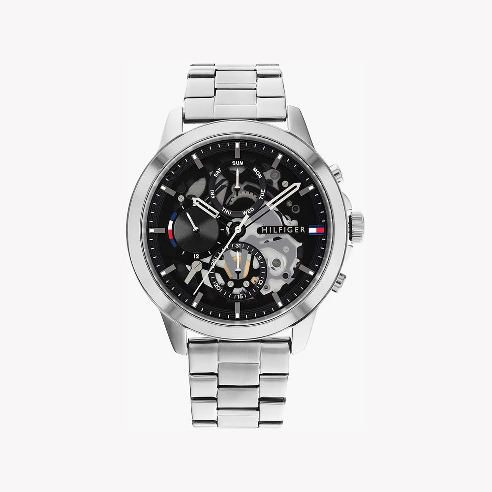 Tommy Hilfiger Men's Silver Watch, Black Dial | 1710477 by i-watch