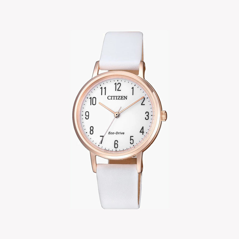 Citizen Em0579-14a Rose Gold Elegance - Chic Women's Watch With White Leather Band & Eco-Drive Technology by i-watch