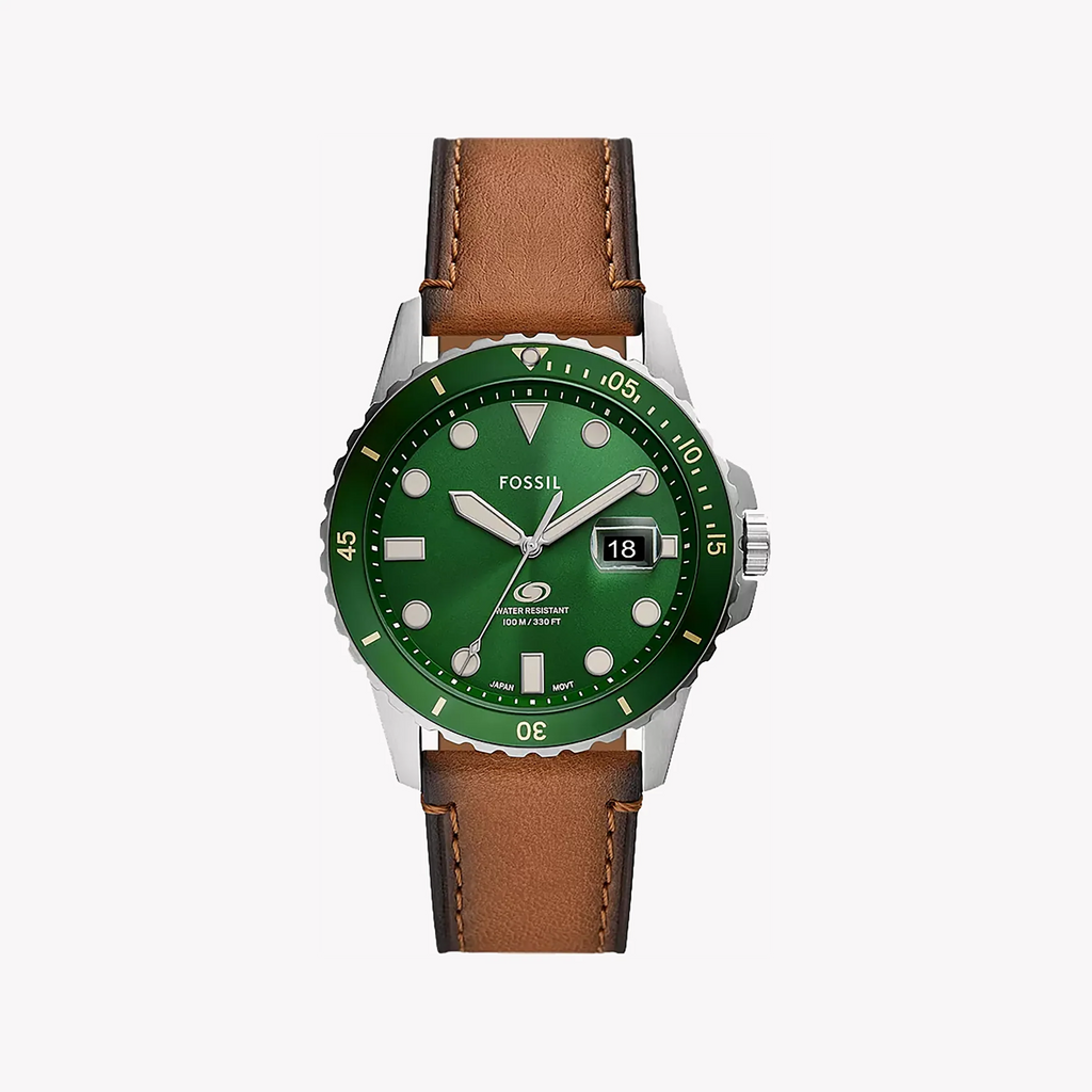 Fossil Men's Silver Watch, Green Dial, Brown Leather Fs5946 – i