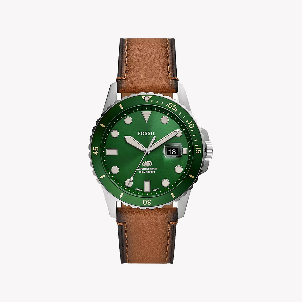 Fossil Men's Silver Watch, Green Dial, Brown Leather | Fs5946 by i-watch