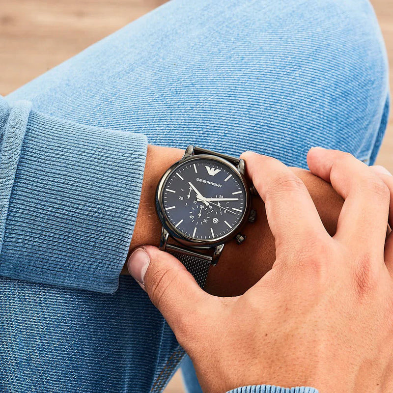 Emporio Armani Men's Grey Stainless Steel Watch, Blue Dial | Ar1979 by i-watch