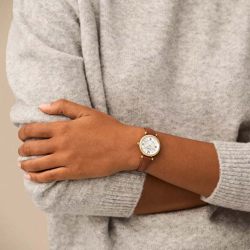 Fossil Women's Silver Dial Watch, Brown Leather Strap | Es5297 by i-watch