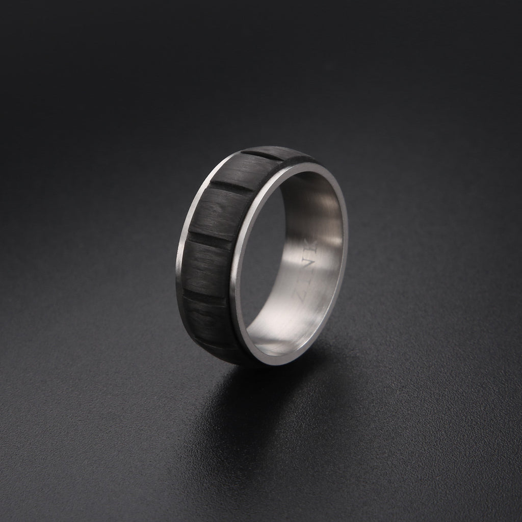 Zink Men's Silver & Black Stainless Steel Ring | Zjrg028s