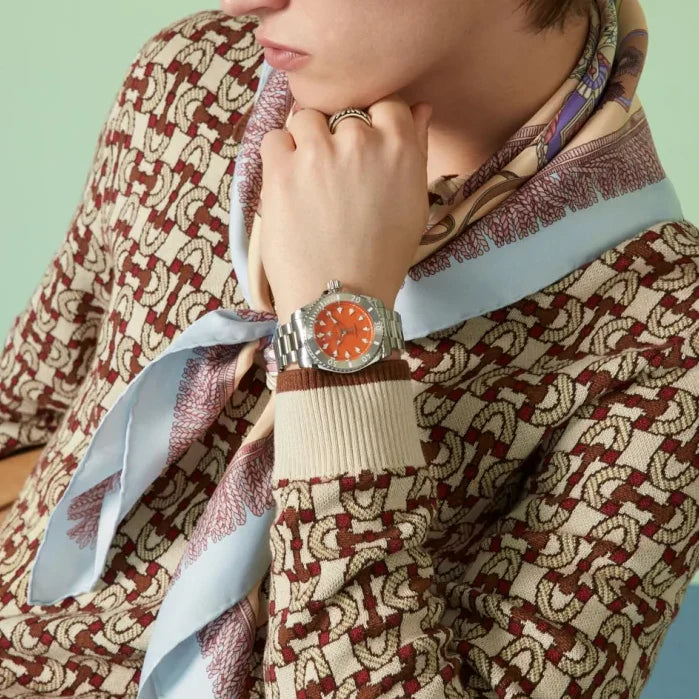 Gucci Men's Stainless Steel Watch, Orange Dial | Ya136355 by i-watch