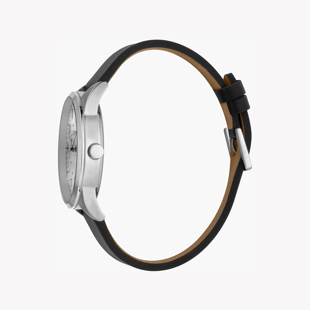 Esprit Men's Black Leather Watch, Silver Dial | Es1g093m0015 by i-watch