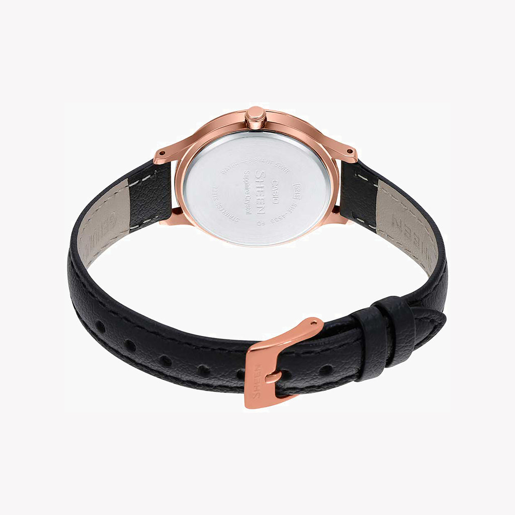 CASIO SHE-4533PGL-1AUDF ROSE GOLD SPORTY ELEGANCE - WOMEN'S TIMEPIECE WITH BLACK LEATHER BAND-i-Watch-3