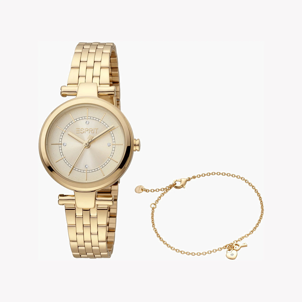 ESPRIT Women's Watch with Gold Stainless Steel Case and Gold Stainless Steel Band