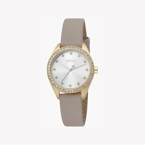 ESPRIT Women's Watch with Silver Stainless Steel Case and Beige Leather Band