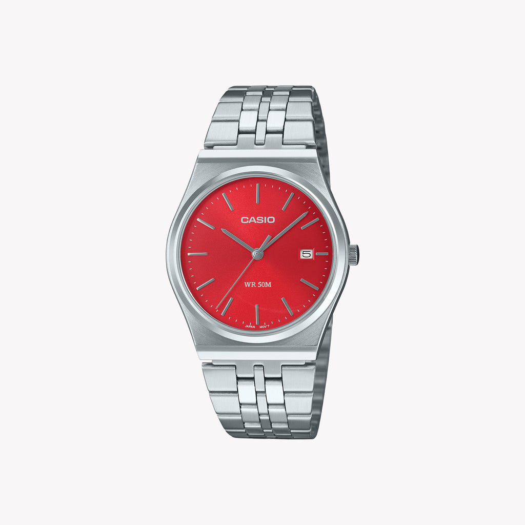 CASIO MTP-B145D-4A2V ADVENTURE READY - BOLD RED DIAL & STAINLESS STEEL UNISEX WATCH