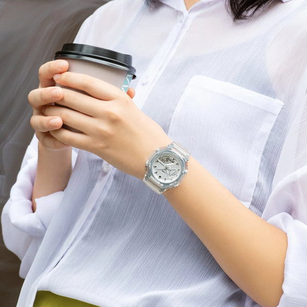 Casio G-Shock Gma-S2100sk-7adr - Adventure Awaits! Unisex Watch With Silver Resin Case & White Band by i-watch