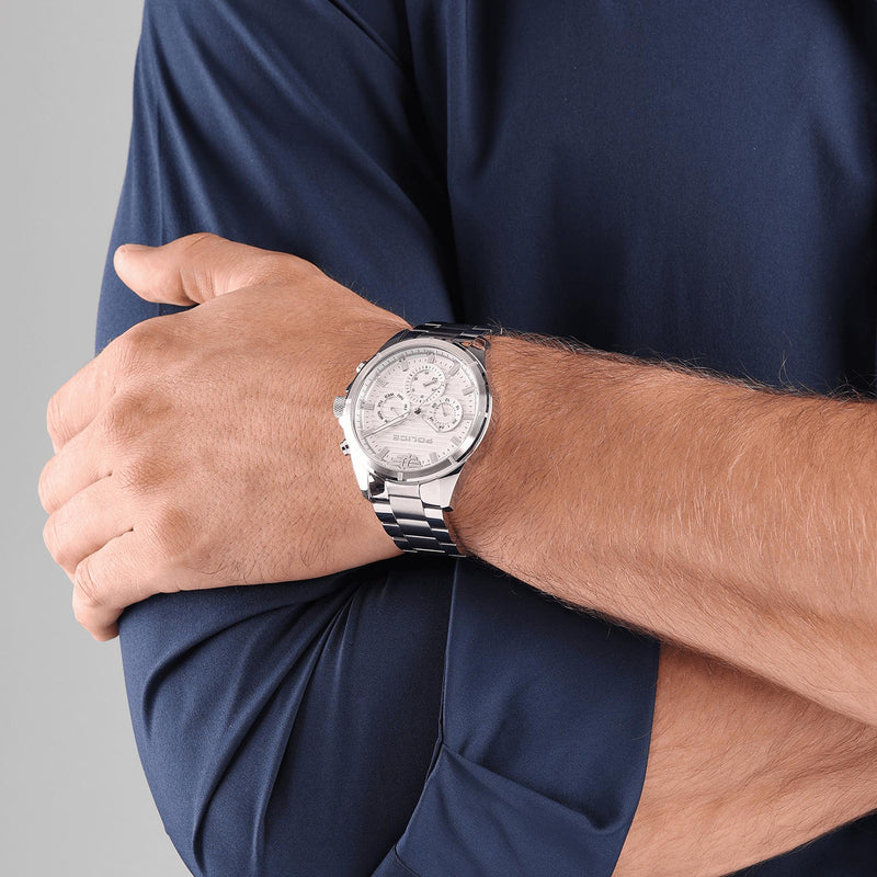 Police Men's Silver Stainless Steel Watch, White Dial | Pewjk2227805 by i-watch