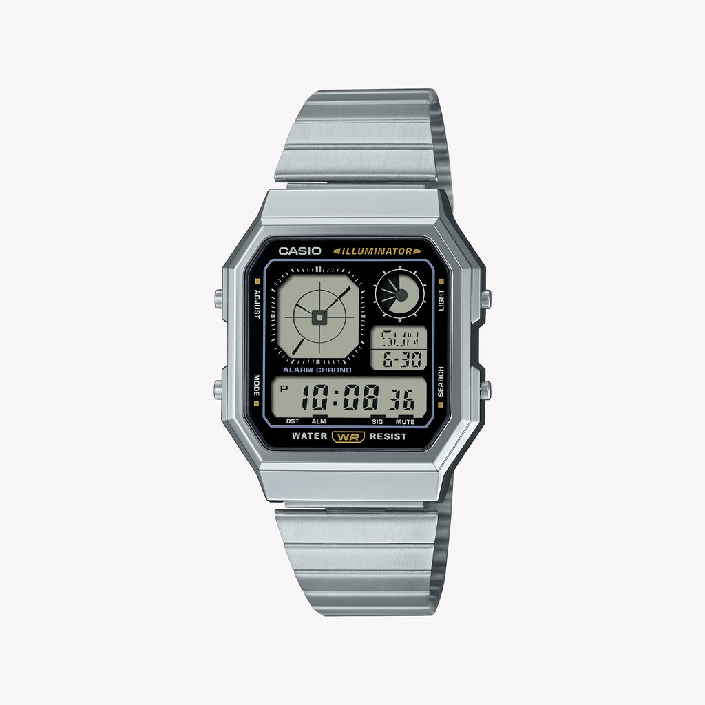 CASIO Unisex Silver Stainless Steel Digital Watch | A130WE-1AEF
