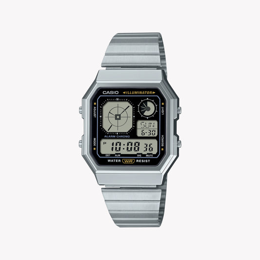 CASIO Unisex Silver Stainless Steel Digital Watch | A130WE-1AEF