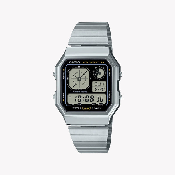 CASIO Unisex Silver Stainless Steel Digital Watch | A130WE-1AEF