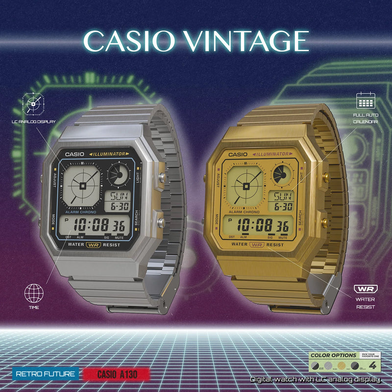 CASIO Unisex Silver Stainless Steel Digital Watch | A130WE-1AEF by i-watch