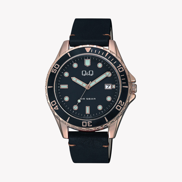 Q&Q Men's Rose Gold Men's Watch, Black Dial | A172J112Y