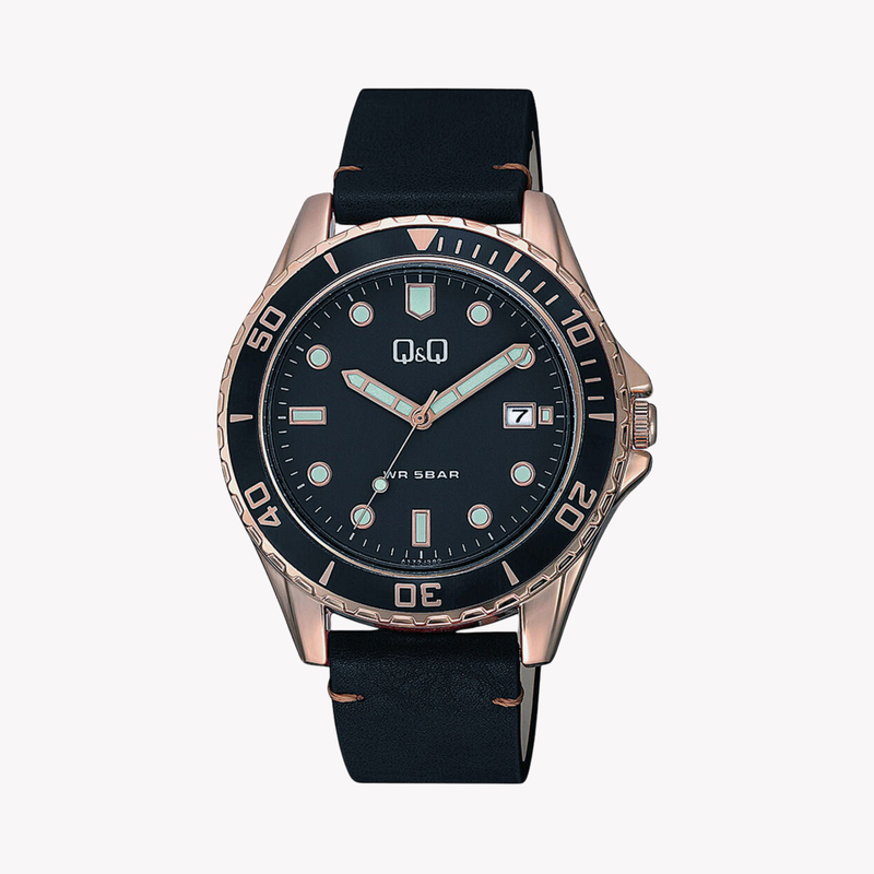 Q&Q Men's Rose Gold Men's Watch, Black Dial | A172J112Y