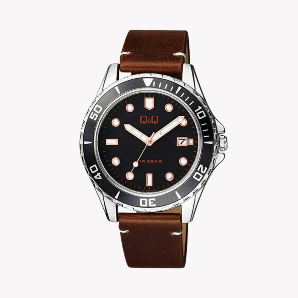 Q&Q Men's Silver Watch, Black Dial | A172J312Y