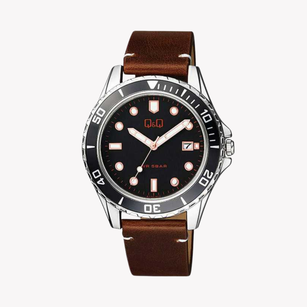 Q&Q Men's Silver Watch, Black Dial | A172J312Y