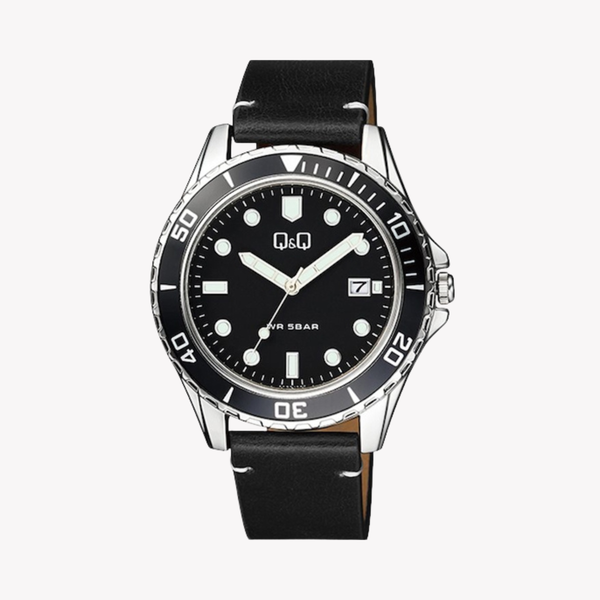 Q&Q Men's Silver Watch, Black Dial | A172J332Y