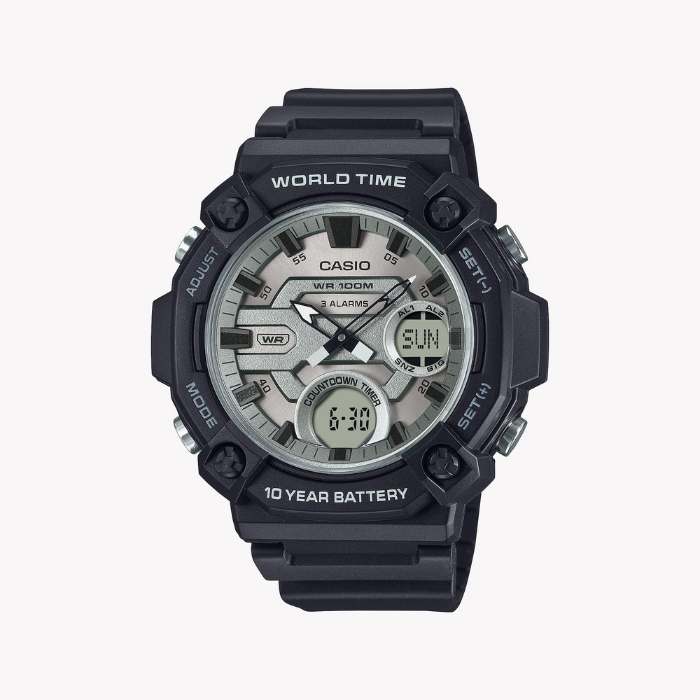 CASIO Men's Black Resin Watch, Silver Dial | AEQ-120W-7AVDF by i-watch