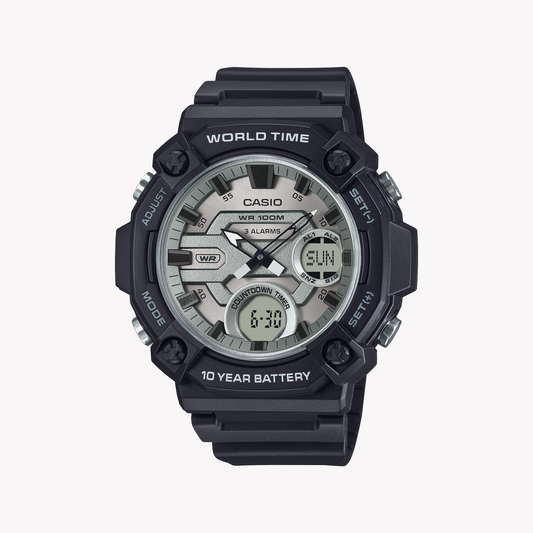 CASIO Men's Black Resin Watch, Silver Dial | AEQ-120W-7AVDF