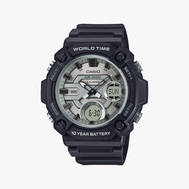 CASIO Men's Black Resin Watch, Silver Dial | AEQ-120W-7AVDF by i-watch