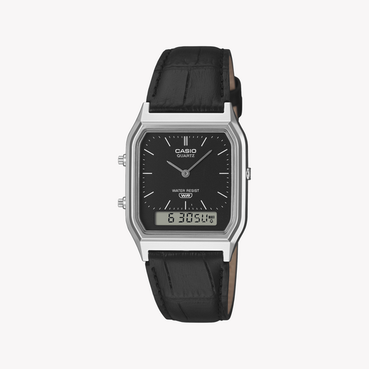 CASIO Unisex Leather Black & Silver | AQ-230EL-1AEF Watch