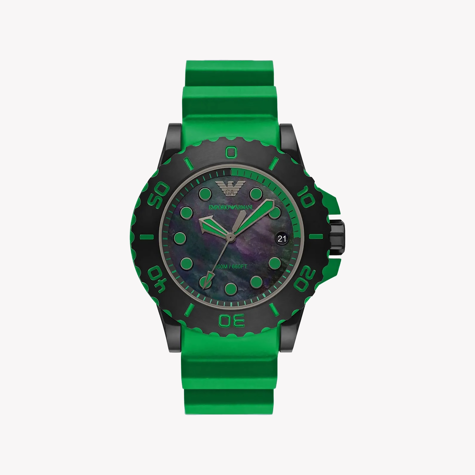 Emporio Armani Men's Watch Acqua AR11440 with Green Rubber Strap and Black Mother of Pearl Dial